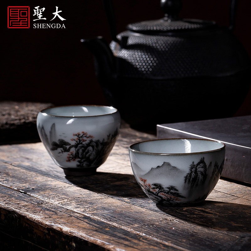 Santa is pure hand - made ceramic kung fu tea cups up color ink landscape sample tea cup single cup all hand of jingdezhen tea service