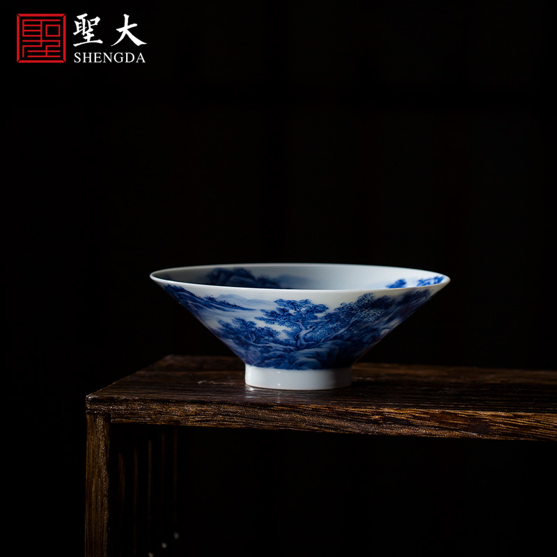 St the ceramic hat cup thin foetus hand - made jingdezhen blue and white landscape hat to heavy light tea kungfu masters cup