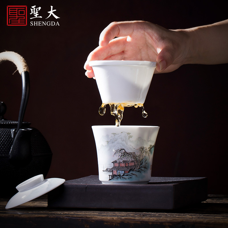 The big crack of pottery and porcelain cup with new color filter hand - made scenery all hand jingdezhen kung fu tea tea cup