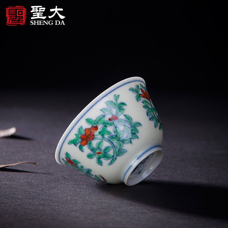 Holy big ceramic fine antique hand - made of da Ming chenghua bucket color a fold branch flowers and a cup of jingdezhen kung fu tea cups