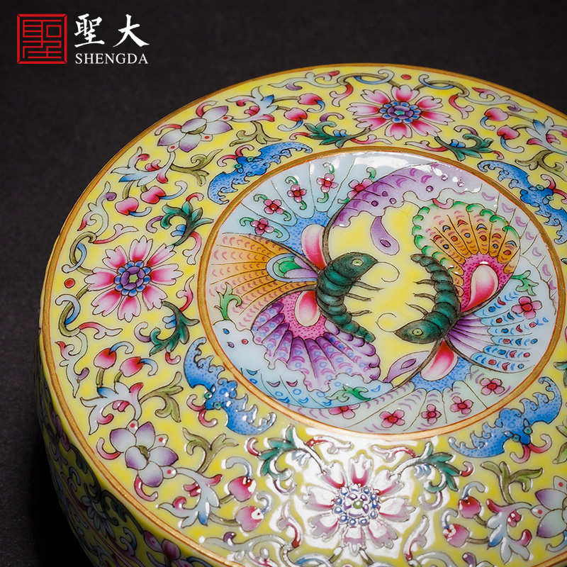 The big four komen inkpad box of jingdezhen ceramic yellow colored enamel bound to branch flowers butterfly tattoo ink pad