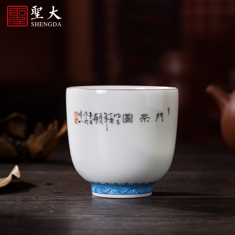 Holy big ceramic curios hand - made heavy blue color bucket tea masters cup all hand jingdezhen tea sample tea cup