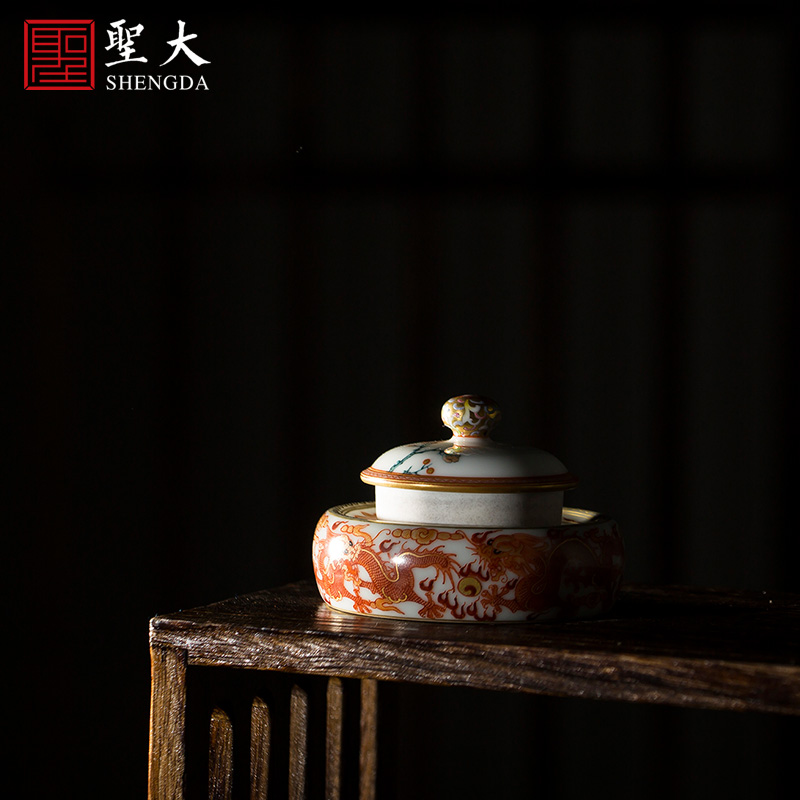 Holy big ceramic curios cover place heavy hand - made alum red paint wulong lines cover kungfu tea taking fittings lid