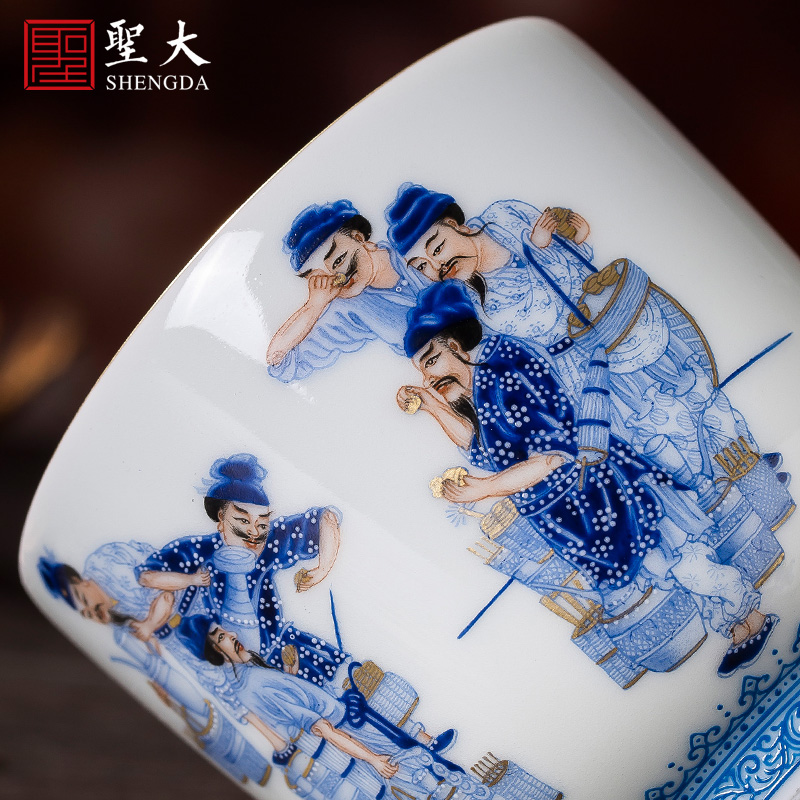 Holy big ceramic curios hand - made heavy blue color bucket tea masters cup all hand jingdezhen tea sample tea cup