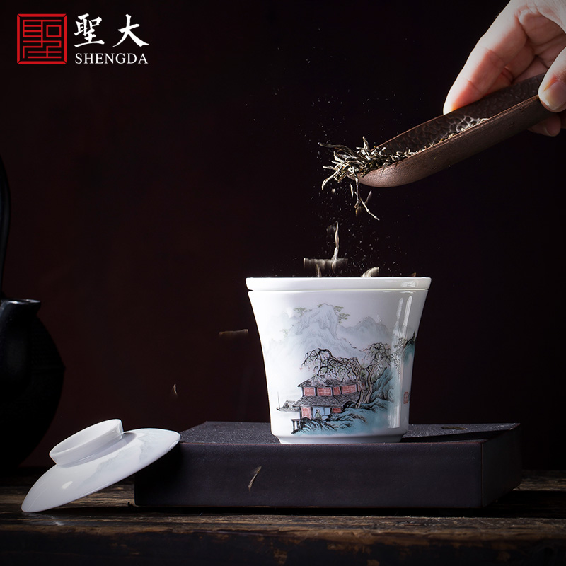 The big crack of pottery and porcelain cup with new color filter hand - made scenery all hand jingdezhen kung fu tea tea cup