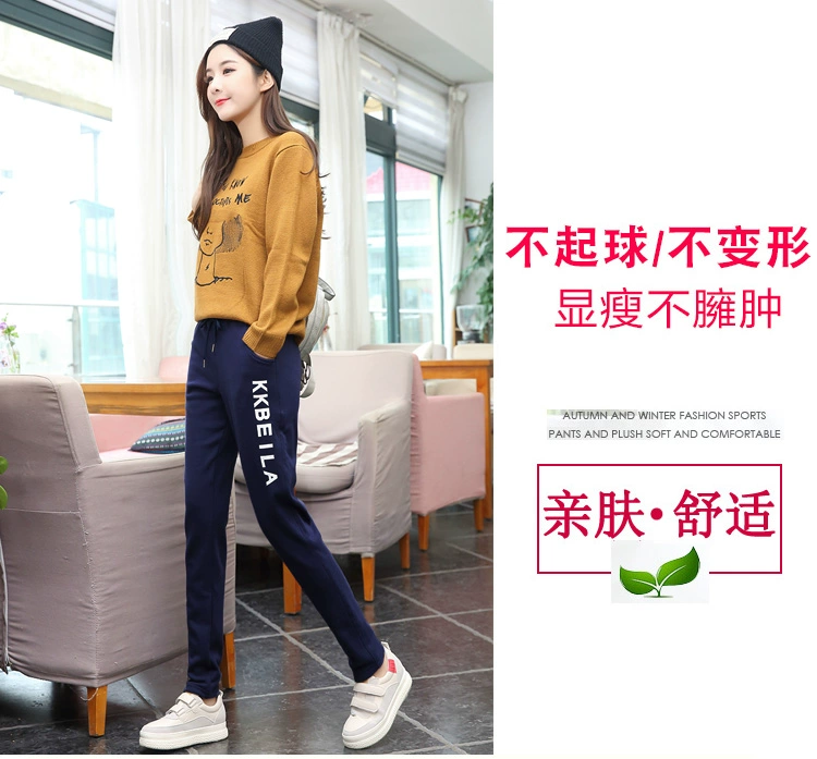 Quần thể thao mùa thu đông Quần tây nữ quần mỏng harem cotton cộng với quần nhung giản dị cỡ lớn Quần Hàn Quốc quần rộng