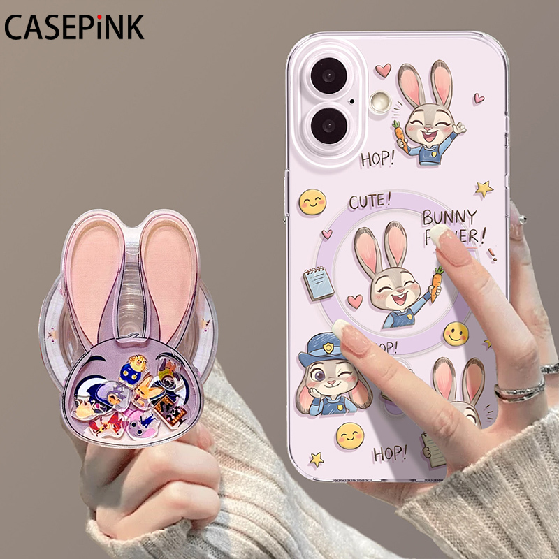 Suitable for iPhone 17 Pro Max Phone Case 2026 New Model Cute Rabbit Fox Exquisite Cartoon Apple 16 Pro Super Popular Transparent Magnetic Stand 15 Super Stylish Full-Cover Anti-Drop Protective Case