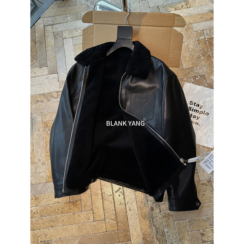 Team Yang- "Black Rock" Goat Leather Fur Jacket Motorcycle Sheepskin Fur Integrated P Jacket Coat 5297 Team Yang- "Black Rock" Goat Leather Fur Jacket Motorcycle Sheepskin Fur Integrated P Jacket Coat 5297