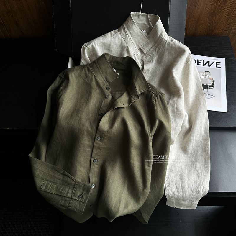 Teamyang's "Yuppie Style" Linen Top, Old Money Style Men's Shirt, Relaxed Style Shirt, Olive Green 2601 Teamyang's "Yuppie Style" Linen Top, Old Money Style Men's Shirt, Relaxed Style Shirt, Olive Green 2601