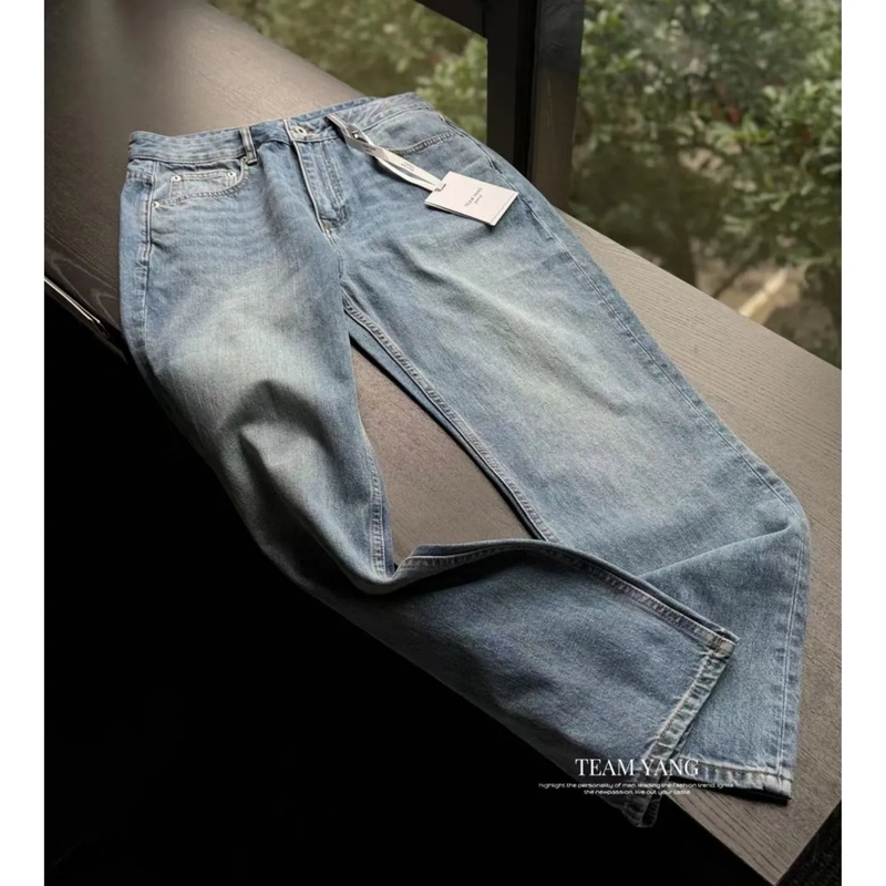 Team Yang - Spring New Product, All-Cotton Woven Leather Heavy-Duty Washed Straight-Leg Pants, Old Money Texture Magic Pants 12098