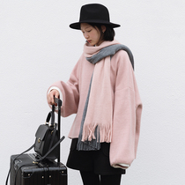 suin2021 autumn and winter New Art loose girl small half high collar thick pink woolen pullover sweater 8550