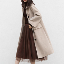 suin2021 early winter New Art retro loose temperament embroidered trumpet sleeve long woolen coat female 8593