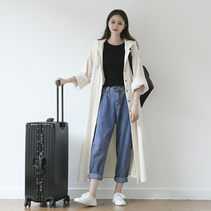 suin2021 Spring and Autumn Art Loose Corduroy Long Edition Knee-over Hat Temperament Trench Coat Casual Coat Female 9238