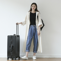 suin2021 spring and autumn literary loose corduroy long knee hooded temperament windbreaker casual coat female 9238