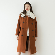 SUIN2020 autumn and winter New Korean version of temperament double-breasted collar loose large size woolen coat medium and long coat
