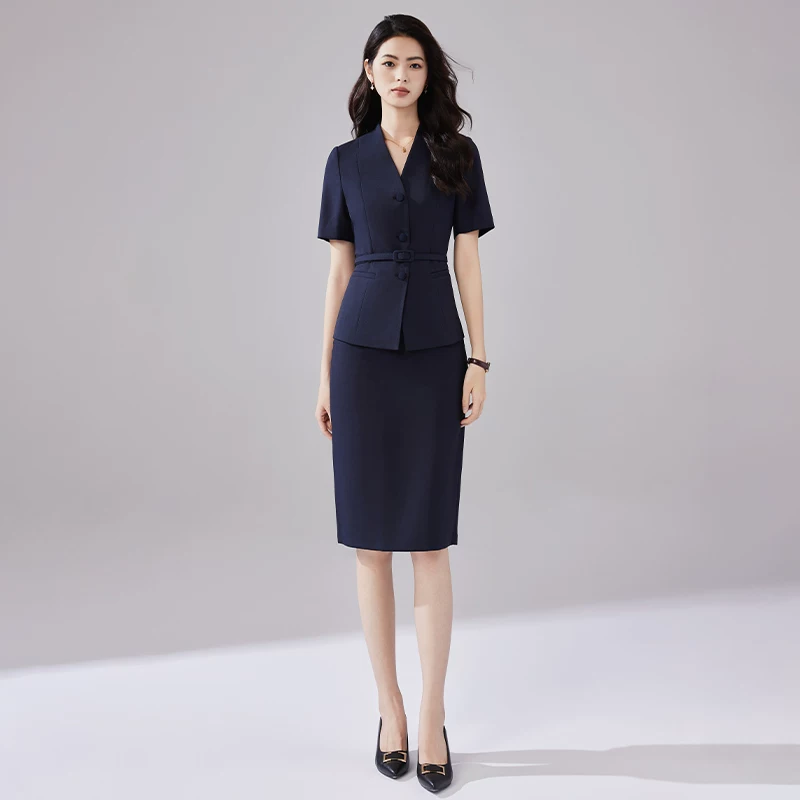 诗璐雅 Classic suit jacket, set for work, skirt, with short sleeve