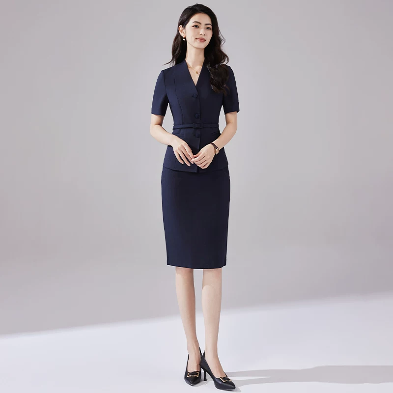 诗璐雅 Classic suit jacket, set for work, skirt, with short sleeve