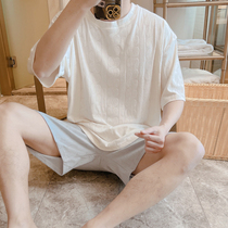 Mens pajamas plus size summer cotton short-sleeved thin 2022 new spring and autumn teen loungewear