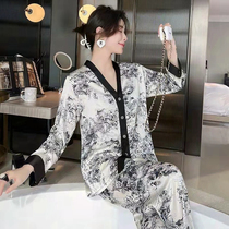 Long-sleeved pajamas women spring and autumn ink painting four-piece set cotton 2022 new net red style home clothes summer women