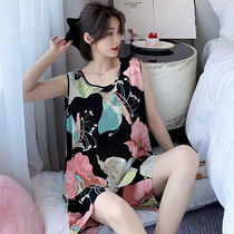 Cotton pajamas summer ladies mom artificial cotton tank top shorts sleeveless 2022 new cotton home clothes women