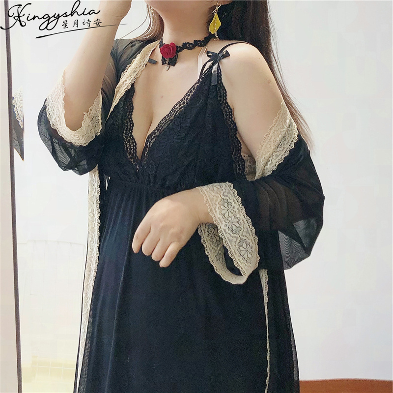 Ice silk pajamas women summer 2022 new sexy suspender two-piece set large size fat mm 200 pound silk nightdress