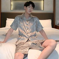 Short-sleeved pajamas mens premium sense summer ice silk 2022 new silk summer thin mens silk homewear