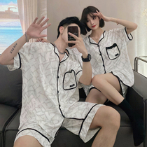 Silk pajamas couple dress a man and a woman ice silk short sleeves 2022 new premium sense thin homewear summer
