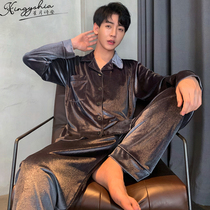 Gold velvet mens pajamas mens fall winter thin 2022 new plus-size mens homewear set
