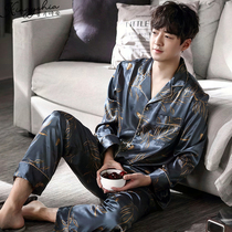 Ice silk mens pajamas spring and autumn 2022 new long sleeves summer thin silk mens plus size homewear