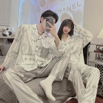 Silk pajamas women summer thin 2022 new ice silk couple set spring and autumn long sleeves a mens loungewear