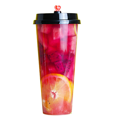 一次性加厚带盖奶茶杯磨砂注塑杯