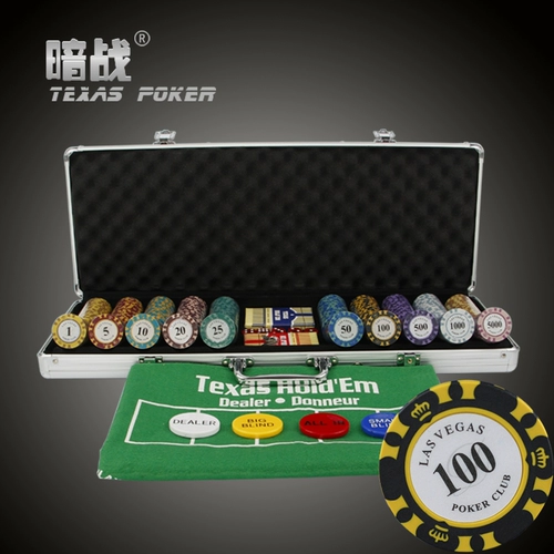 Новая бесплатная доставка Shuangse Crown Big Clane Clane Clane Dezhou Poker Chip Vurrance Set 14 грамм от 100 до 500 ярдов с настольной тканью