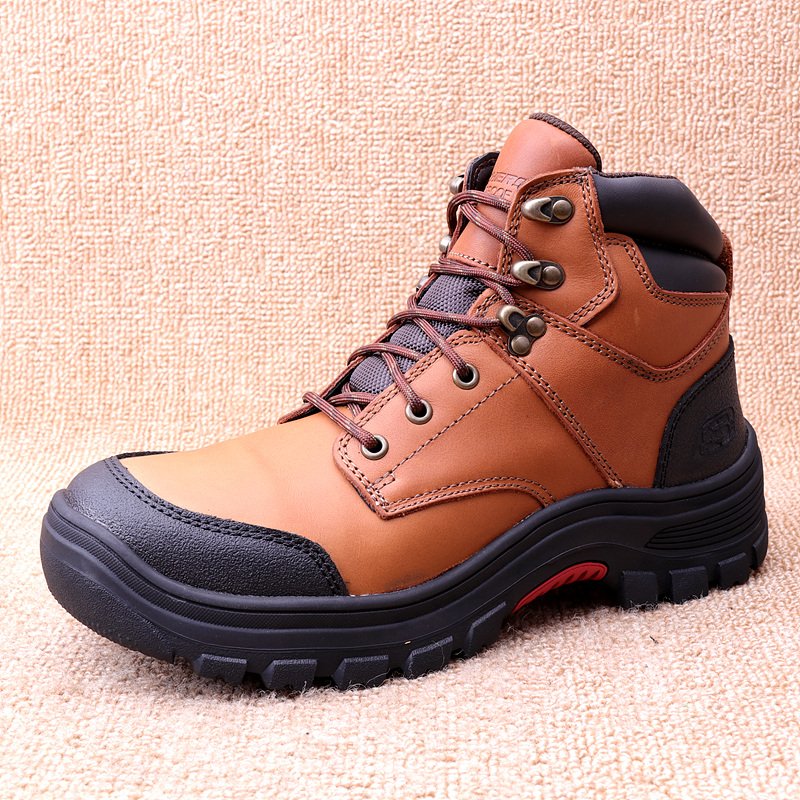 Foreign Trade Headlayer Cow Leather Sample Shoes Middle Cylinder Waterproof Mountaineering Shoes Abrasion Resistant Anti-Slip Oil Resistant Outdoor Male Tooling Hiking Shoes