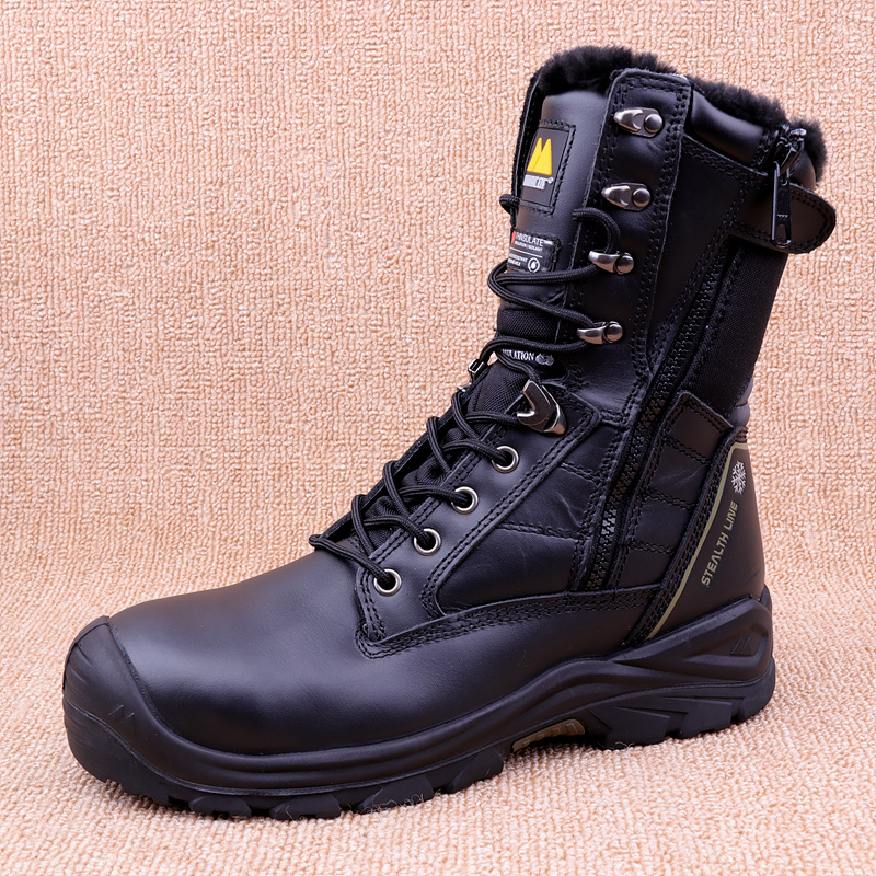 Winter Genuine Leather Hair Side Open Pull Chain Tactical Combat Boots Anti-Static-free Outdoor Desert Combat Training Shoes Warm Land War Boots