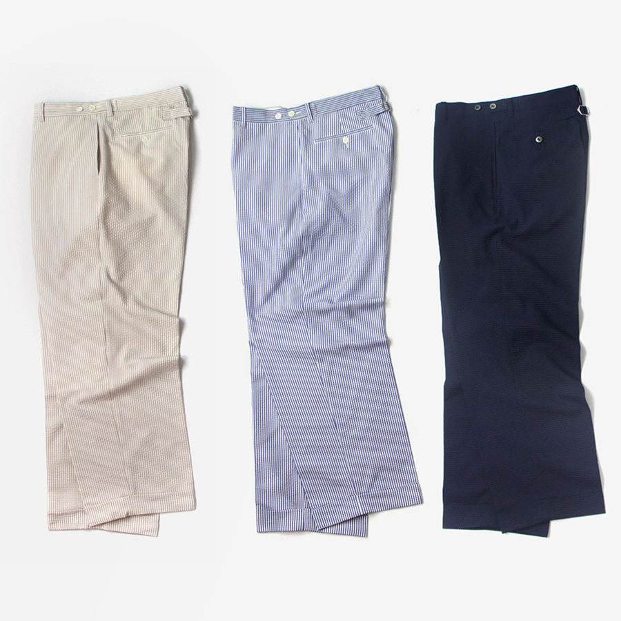 High-end expensive brand B Japanese fabric cool and breathable seersucker Paris buckle loose straight nine-point trousers