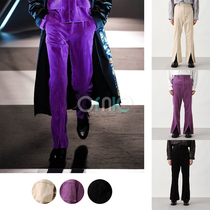 Popular H brand Tokyo fashion week catwalk corduroy pants split micro horn slim high waist trousers