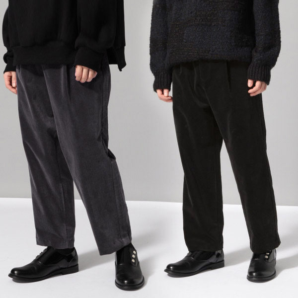 Popular H brand gloss soft and comfortable thick and warm velveteen single pleated loose profile micro-cone nine-point pants