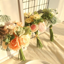  Fresh simulation bouquet tea rose rose fake flower home living room dining table decoration flower silk flower arrangement floral decoration