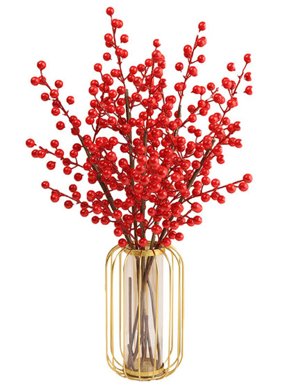 年宵花新年装饰花摆件发财果仿真花摆设假花冬青红果客厅乔迁插花