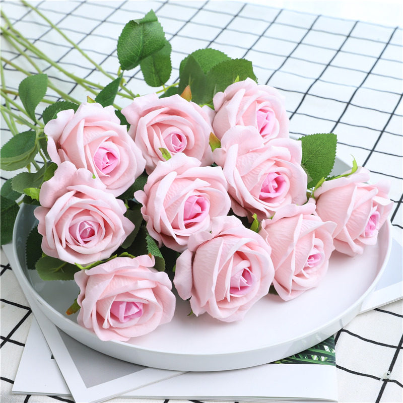 Single-branch simulation rose flower fake flower dried flower bouquet living room home decoration flower emulated floral floral decoration pendulum piece