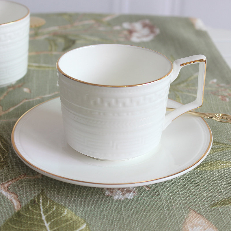 British white relief bone ceramic coffee cup simple home tea cup a cup of tea one plate combination