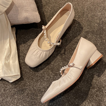 YCF giant pearl heel single shoes woman 2021 new temperament of the late fur heads retro Mary shoes