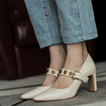 YCF retro - coarse heels in 2021 new European cargo mesh red superfiery leather head heels