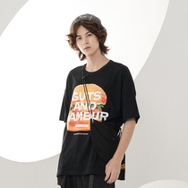 BEEKITE Grand Hamburg Bag Printed T-Shirt Heavy Pound Pure Cotton Loose Oil Painting Round Lead Tee Retro Comfort Day Style