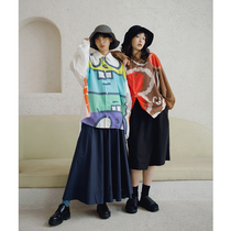 BEEKITE joint caqian series hand-painted water color profile loose long sleeve shirt Cuban collar adjustable