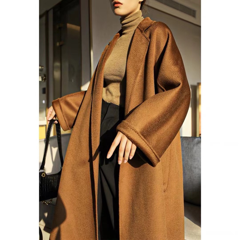 M Brand High-End Water Ripple Cashmere Coat, Classic Large Hem Bathrobe, Caramel Color Double-Sided Water Ripple Wool Coat M Brand High-End Water Ripple Cashmere Coat, Classic Large Hem Bathrobe, Caramel Color Double-Sided Water Ripple Wool Coat