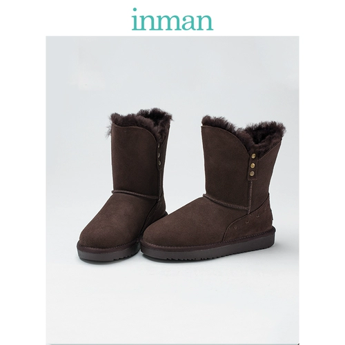 Inman новые короткие ботинки плюс бархатные плоские снежные ботинки хлопковые обувь женская зимняя волосатая обувь самка 4884120027