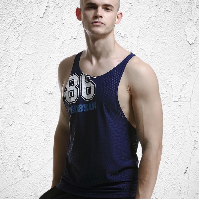 Của nam giới thể dục khe lớn thể thao vest sexy lưới thoáng khí không tay hẹp vai rào cản đào tạo lưới mát