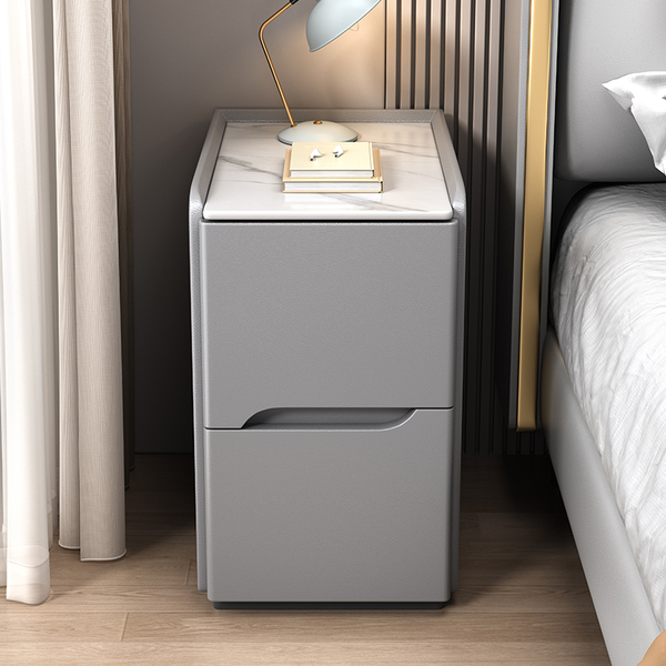All Solid Wood, Installation-Free Bedside Table, Small Bedroom Floor-Standing Model, Ultra-Narrow Leather Bedside Cabinet, Light Luxury Mini Storage Cabinet