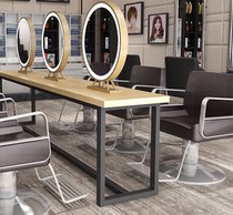 Creative barber shop stage salon hair salon makeup mirror retro lighting shuang mian jing tai Wood single hair mirror